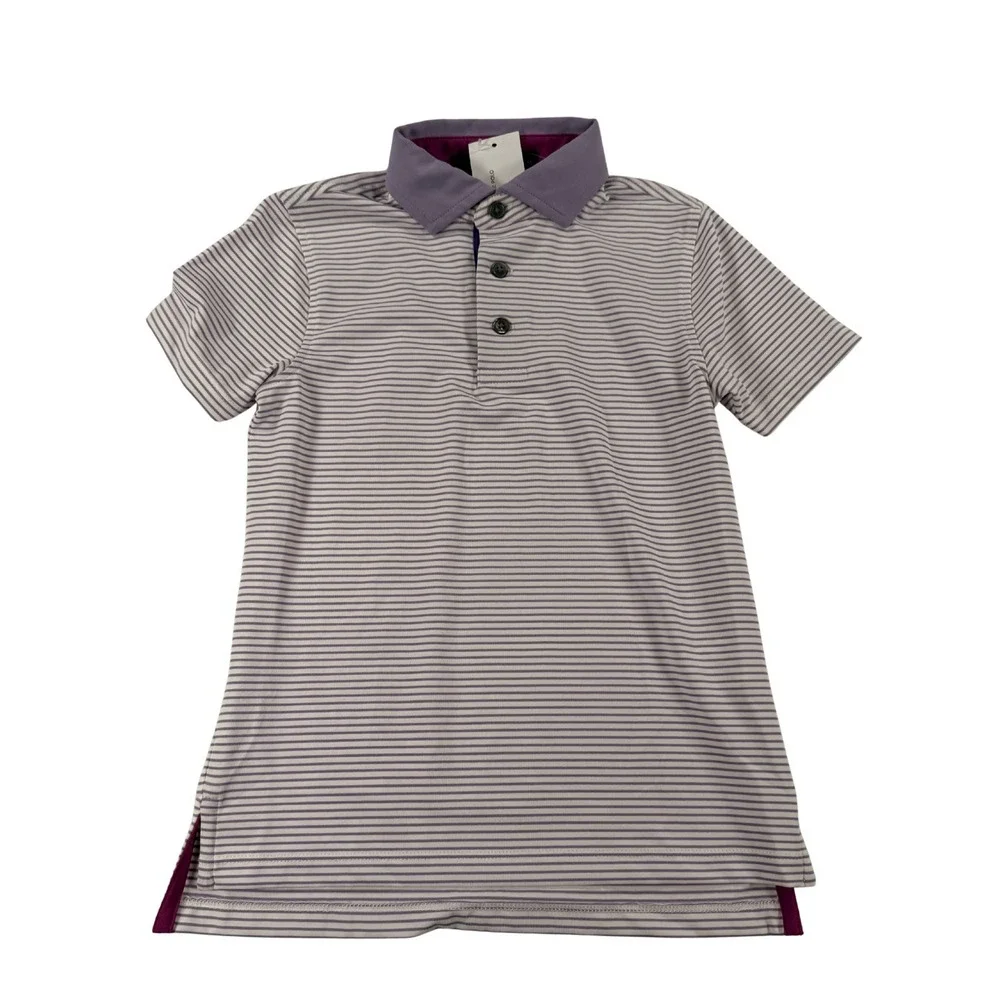 NWT Greyson Youth‎ Polo Shirt Boys Medium Purple Stripe Golf Performance Stretch